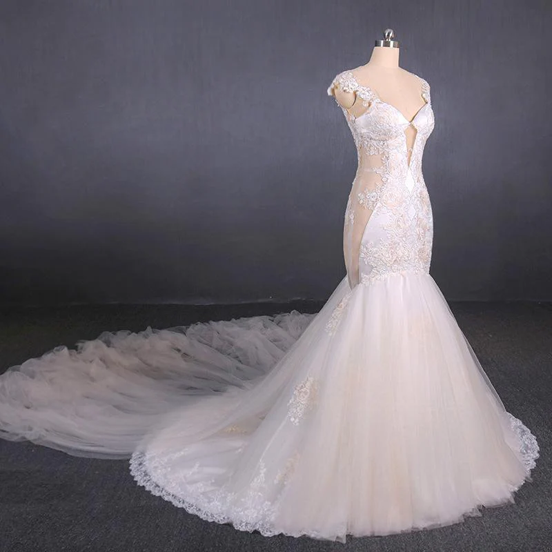 charming mermaid tulle wedding dress, chapel train long bridal gown dmq14 charming mermaid tulle wedding dress, chapel train long bridal gown dmq14