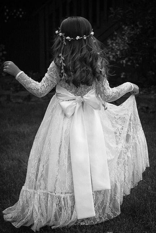 ivory a line long sleeves jewel bowknot lace floor length flower girl dress dm708 ivory a line long sleeves jewel bowknot lace floor length flower girl dress dm708