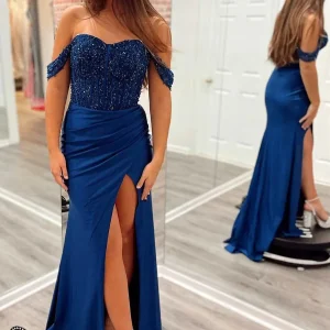 Evening Dresses import placeholder for navy blue sequin and satin off the shoul 160218637