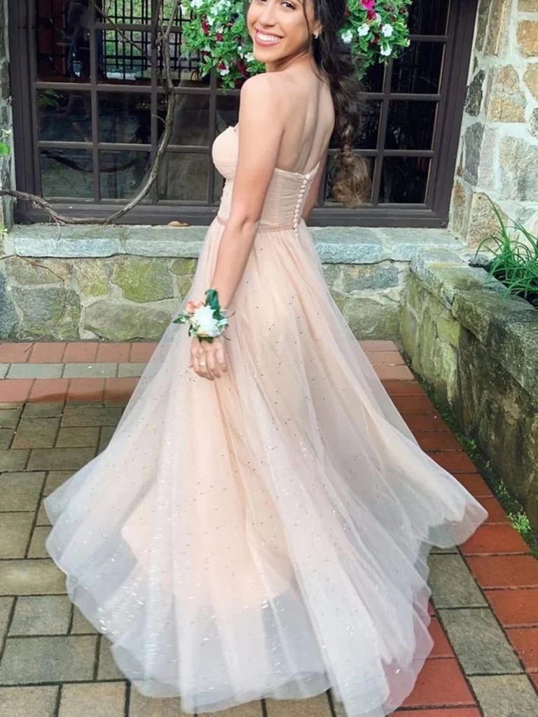 strapless sweetheart neck champagne tulle long prom dresses, formal graduation evening dresses dmp321 strapless sweetheart neck champagne tulle long prom dresses, formal graduation evening dresses dmp321
