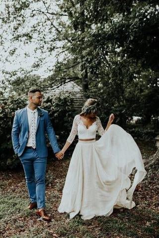 boho ivory chiffon 3/4 sleeves two piece cheap wedding dress dmn88 boho ivory chiffon 3/4 sleeves two piece cheap wedding dress dmn88