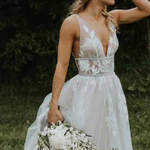 Wedding Dresses import placeholder for dmep v neck flower applique wedding dres 160220201