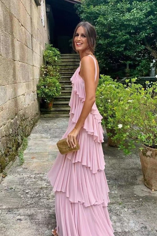 a line halter tiered chiffon floor length long prom dress pink bridesmaid dress dmp225 a line halter tiered chiffon floor length long prom dress pink bridesmaid dress dmp225