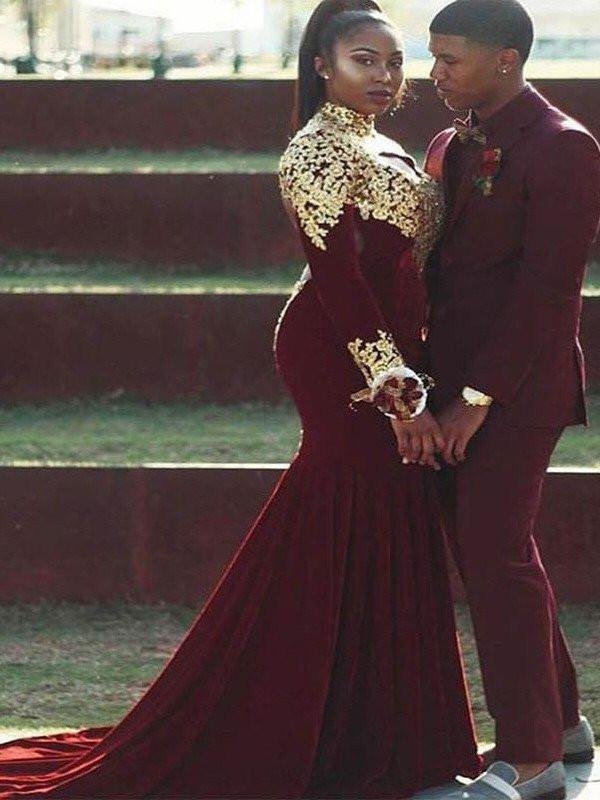 trumpet/mermaid high neck long sleeves applique burgundy plus size prom dresses dmf40 trumpet/mermaid high neck long sleeves applique burgundy plus size prom dresses dmf40