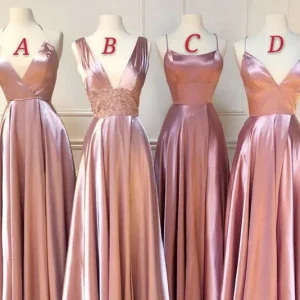 Wedding Party Dresses import placeholder for mismatched dusty rose a line satin long 160221176