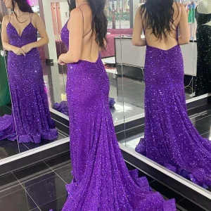 Evening Dresses import placeholder for purple v neck backless sequins long prom 160218784