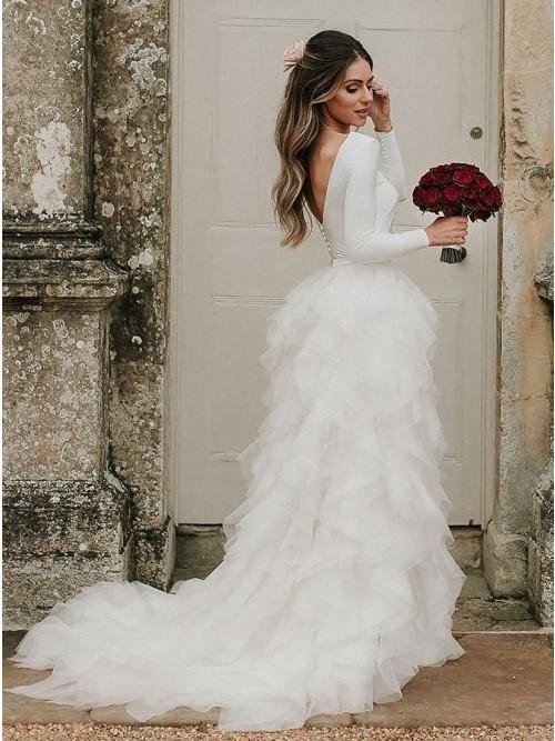 a line bateau long sleeves ruffles tulle elegant wedding dress dms30 a line bateau long sleeves ruffles tulle elegant wedding dress dms30
