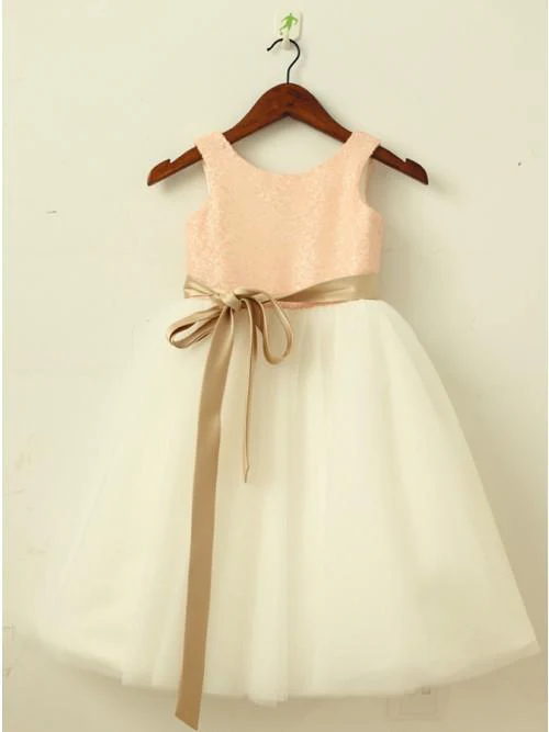 a line round neck white flower girl dress with lace sequins sash dmp22 a line round neck white flower girl dress with lace sequins sash dmp22