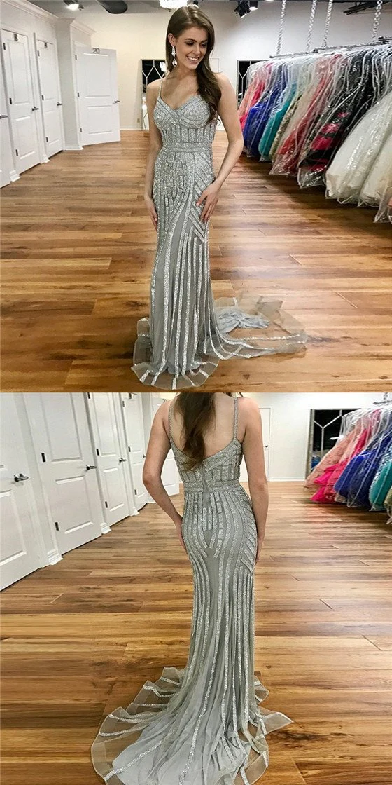 silver beaded long spaghetti straps mermaid prom dresses dme56 silver beaded long spaghetti straps mermaid prom dresses dme56
