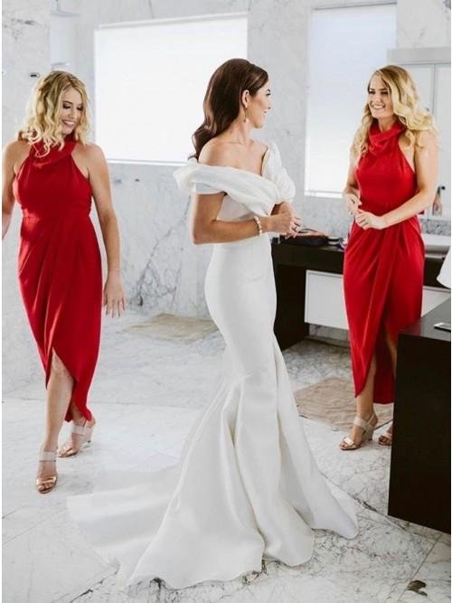 sheath cowl neck hi low red simple bridesmaid dress with ruched dmr87 sheath cowl neck hi low red simple bridesmaid dress with ruched dmr87