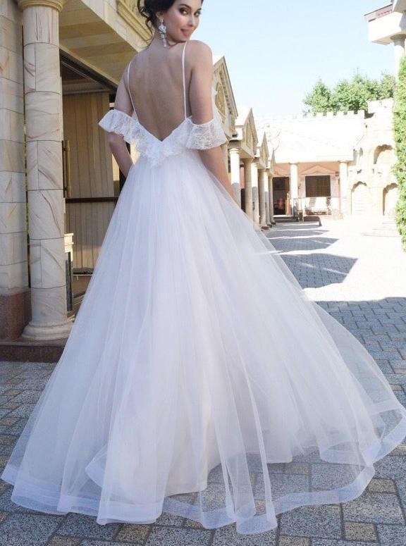 spaghetti straps lace dropped sleeves tulle a line beach wedding dress dmh83 spaghetti straps lace dropped sleeves tulle a line beach wedding dress dmh83