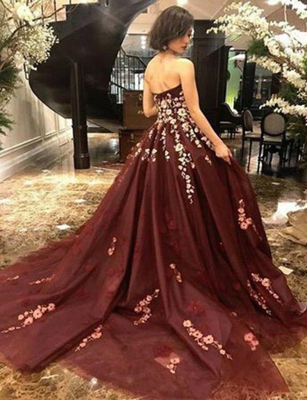 strapless burgundy sleeveless long prom dress with appliques dmh36 strapless burgundy sleeveless long prom dress with appliques dmh36
