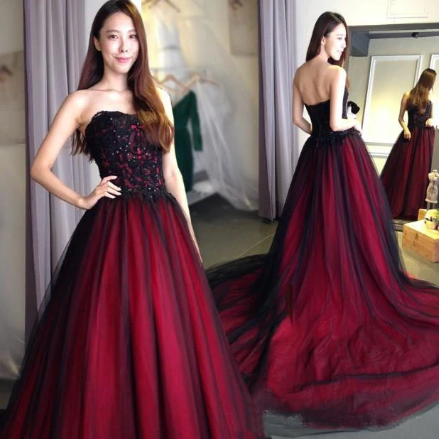 burgundy lace tulle a line strapless long prom dress dm947 burgundy lace tulle a line strapless long prom dress dm947