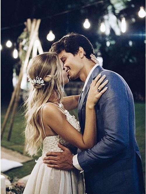a line spaghetti straps backless sweep train boho wedding dress with appliques dmr41 a line spaghetti straps backless sweep train boho wedding dress with appliques dmr41