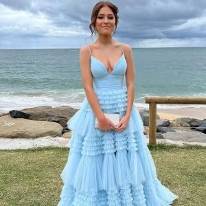 import placeholder for charming a line v neck light blue tulle 160218681