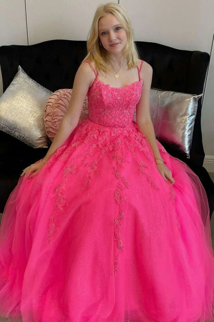 hot pink a line tulle lace appliques long prom dress, formal graduation evening dresses dmp120 hot pink a line tulle lace appliques long prom dress, formal graduation evening dresses dmp120