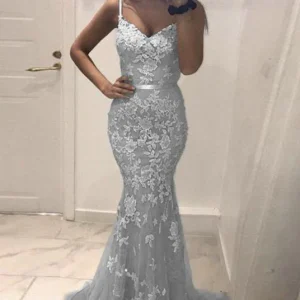 import placeholder for mermaid grey tulle long prom dress lace 160219512
