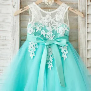 Wedding Party Dresses import placeholder for a line round neck mint tulle flower girl 160220711