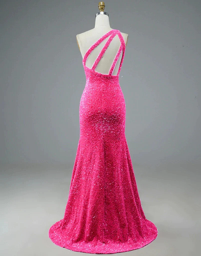 fuchsia mermaid one shoulder prom dresses with slit sequin evening dress dmp154 fuchsia mermaid one shoulder prom dresses with slit sequin evening dress dmp154