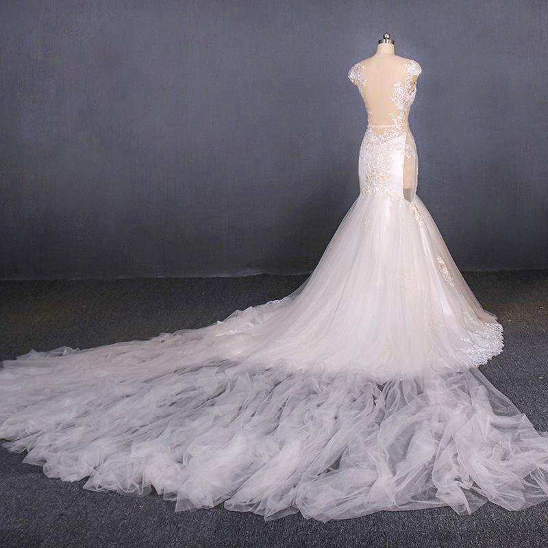 charming mermaid tulle wedding dress, chapel train long bridal gown dmq14 charming mermaid tulle wedding dress, chapel train long bridal gown dmq14