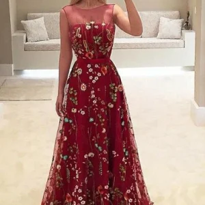 Prom Dresses import placeholder for a line bateau burgundy floral lace long 160219826