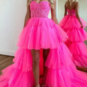 import placeholder for hot pink sweetheart layers high low prom 160219388