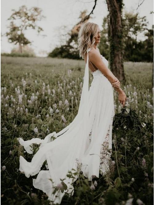 sheath spaghetti straps backless hi low lace boho beach wedding dress dmk40 sheath spaghetti straps backless hi low lace boho beach wedding dress dmk40