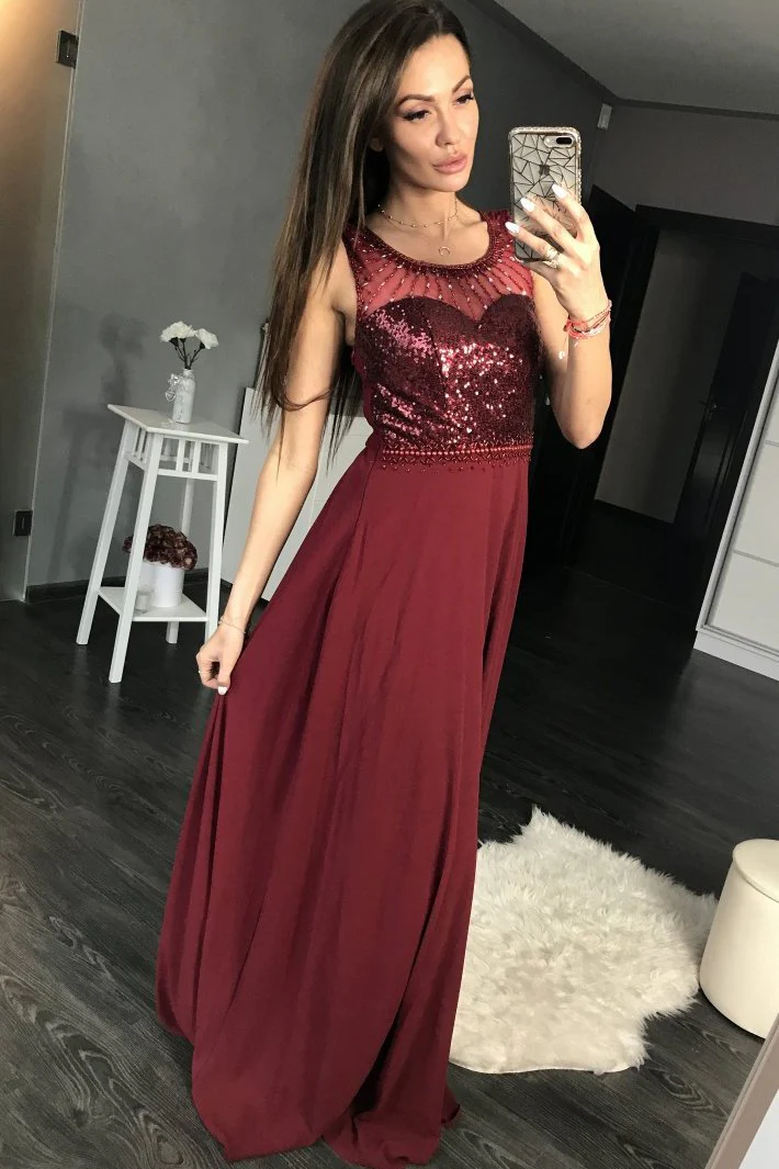 charming burgundy sequins a line sleeveless chiffon long prom dress dm861 charming burgundy sequins a line sleeveless chiffon long prom dress dm861