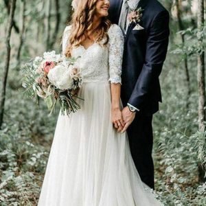Wedding Dresses import placeholder for a line v neck half sleeves backless tull 160220098