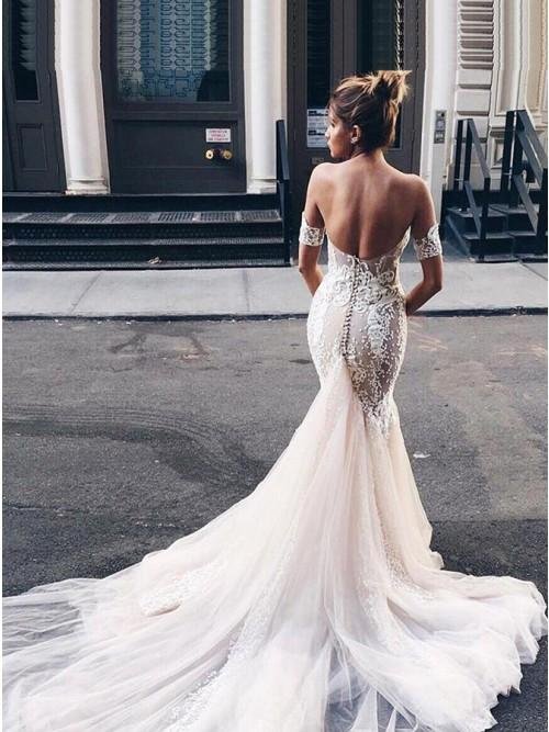 mermaid sweetheart backless court train wedding dress with lace appliques dmr19 mermaid sweetheart backless court train wedding dress with lace appliques dmr19