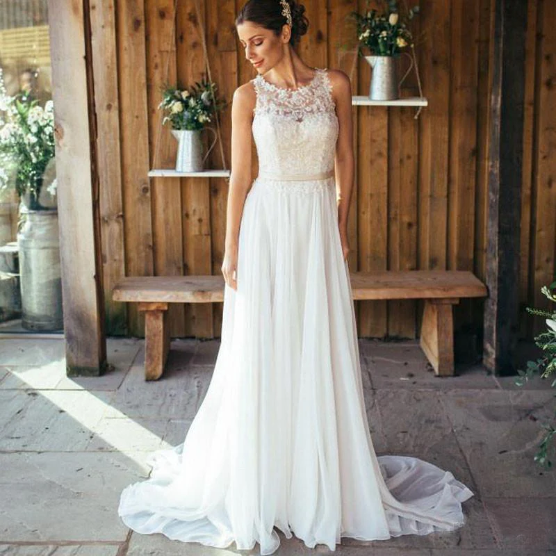 elegant a line round neck chiffon with lace,beach boho wedding dresses dmm88 elegant a line round neck chiffon with lace,beach boho wedding dresses dmm88