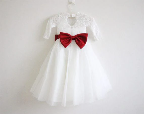 long sleeves ivory burgundy sash bows lace tulle flower girl dress dm211 long sleeves ivory burgundy sash bows lace tulle flower girl dress dm211