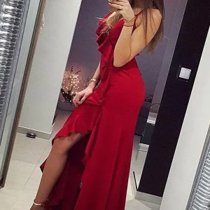 import placeholder for mermaid spaghetti straps red satin prom 160218880