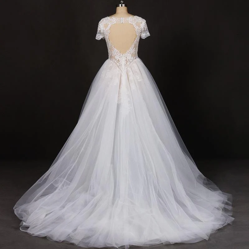 off white a line short sleeves lace appliques wedding dress, bridal gown dmq32 off white a line short sleeves lace appliques wedding dress, bridal gown dmq32