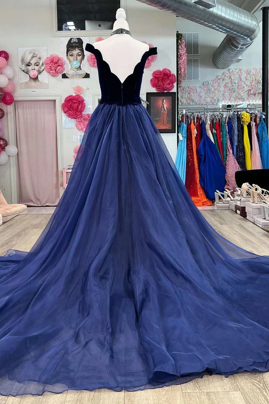 elegant navy velvet off the shoulder mermaid long prom gown with attached train dm1895 elegant navy velvet off the shoulder mermaid long prom gown with attached train dm1895