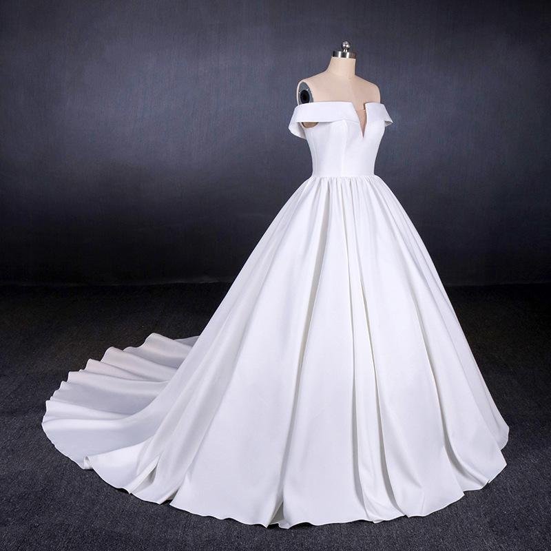 off the shoulder white ball gown simple wedding dress, satin bridal gown dmq20 off the shoulder white ball gown simple wedding dress, satin bridal gown dmq20