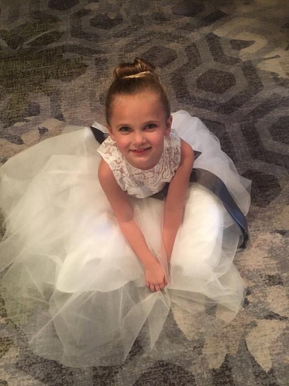light ivory lace tulle long sleeveless flower girl dress with dark grey sash/bows dm212 light ivory lace tulle long sleeveless flower girl dress with dark grey sash/bows dm212