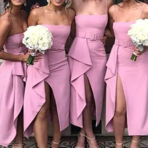 Wedding Party Dresses import placeholder for a line satin pink high low length leg sl 160221184