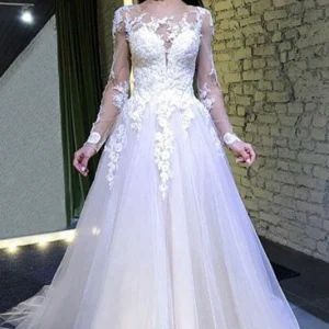 Wedding Dresses import placeholder for a line long sleeves round neck tulle lac 160220168