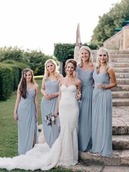 long one shoulder cheap dusty blue bridesmaid dresses with slit dmo18 long one shoulder cheap dusty blue bridesmaid dresses with slit dmo18
