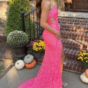 import placeholder for hot pink one shoulder cap sleeves sequin 160219622