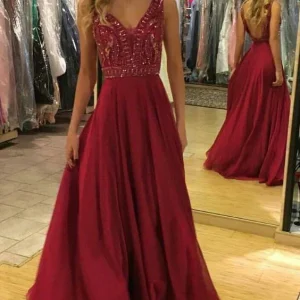 import placeholder for burgundy a line v neck chiffon v back lo 160220551