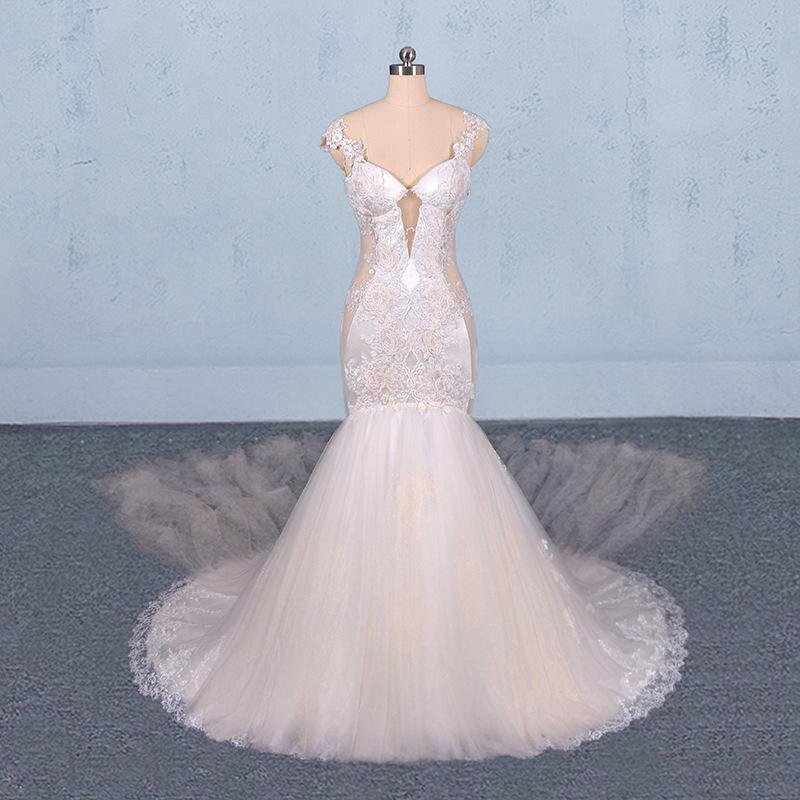 charming mermaid tulle wedding dress, chapel train long bridal gown dmq14 charming mermaid tulle wedding dress, chapel train long bridal gown dmq14