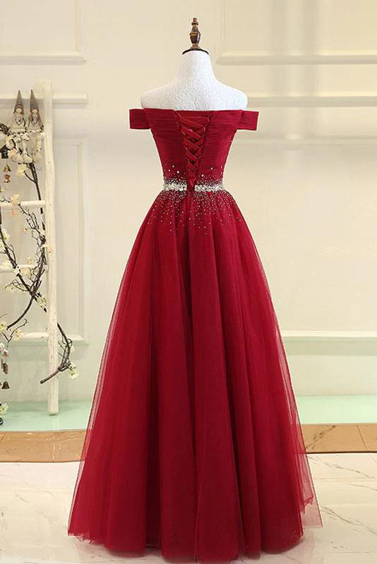 burgundy a line off the shoulder beads long prom dress dmi52 burgundy a line off the shoulder beads long prom dress dmi52