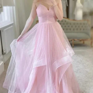 import placeholder for a line v neck light pink tulle prom dres 160218798