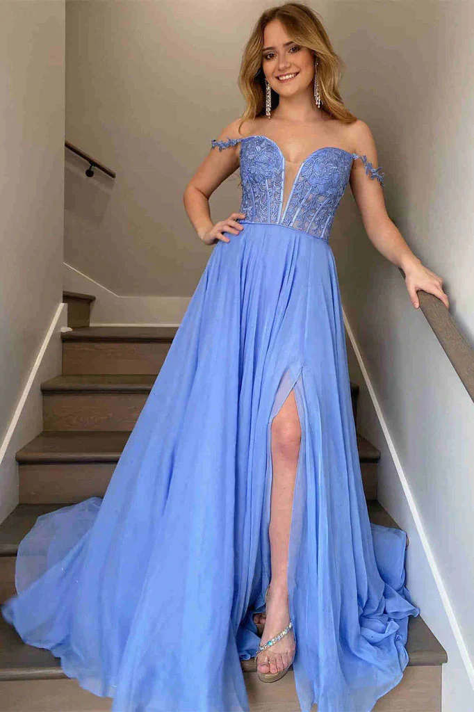 elegant a line chiffon blue long prom dresses with sheer lace bodice dmp159 elegant a line chiffon blue long prom dresses with sheer lace bodice dmp159