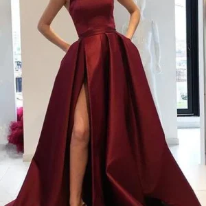 import placeholder for burgundy strapless a line long satin pro 160219974