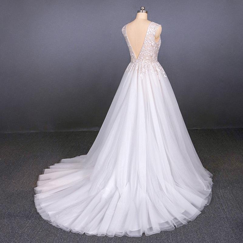 stunning a line v neck tulle lace appliques wedding dresses, bridal dress dmq12 stunning a line v neck tulle lace appliques wedding dresses, bridal dress dmq12