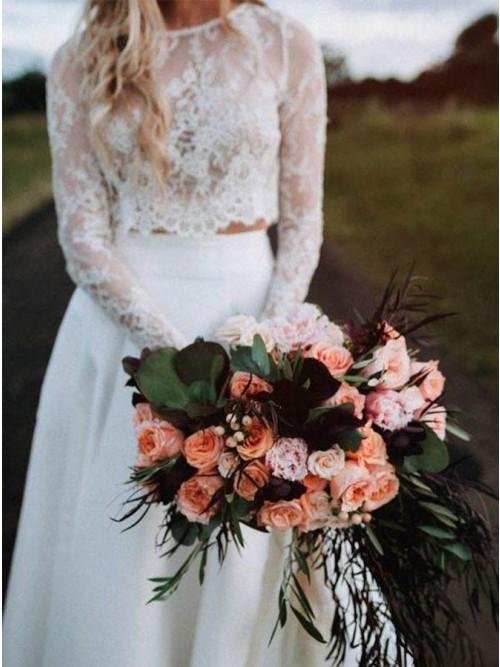 two piece long sleeves chiffon beach wedding dress with lace dmr75 two piece long sleeves chiffon beach wedding dress with lace dmr75