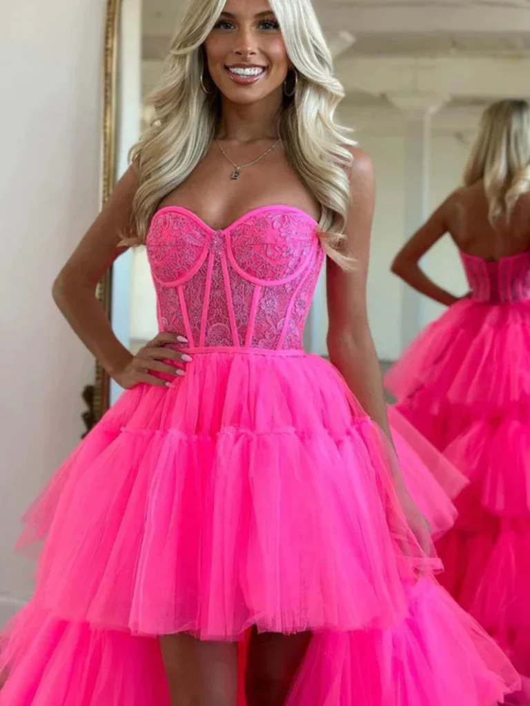 hot pink sweetheart layers high low prom dresses, formal evening dresses dmp345 hot pink sweetheart layers high low prom dresses, formal evening dresses dmp345